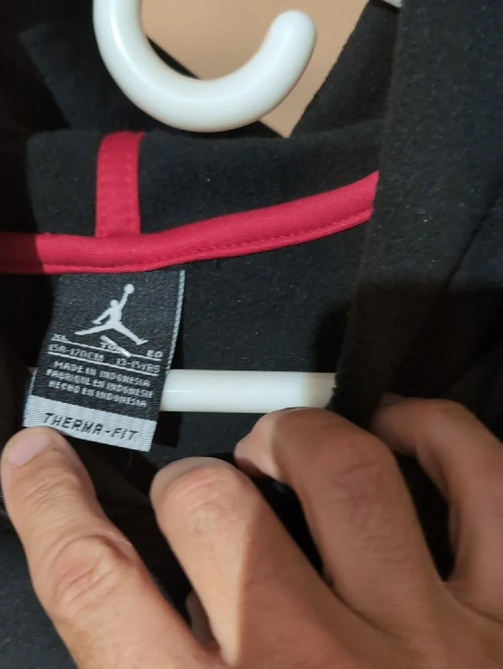 Jordan Black Hoodie with Pink/Red Jumpman and Gray Patterned Sleeves